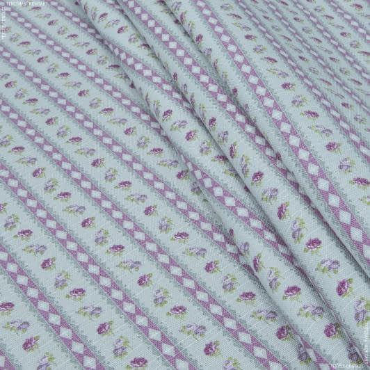 Ткани для римских штор - Декоративная ткань Саймул Ливерпул полоса, ромб, цветочки фон серый
