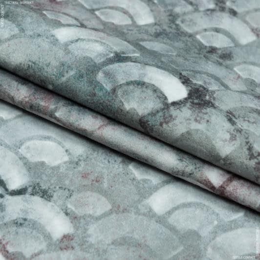 Ткани для римских штор - Декоративный велюр Римма чешуя серый, зеленый