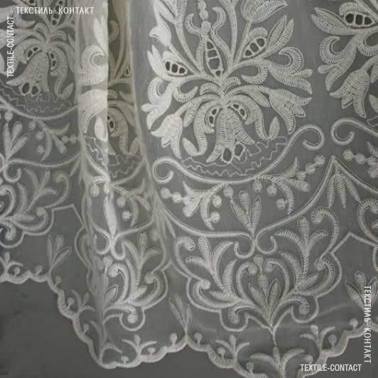 Ткани для декора - Тюль батист вышивка вензель Ромео цвет крем