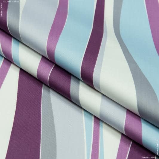 Ткани все ткани - Декоративная ткань сатен Ананда полоса-волна фиолет,голубой,серый