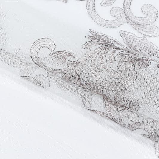 Ткани для декора - Тюль вышивка Ангелина св.сірий с фестоном