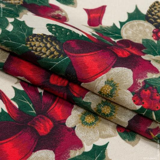 Ткани для римских штор - Декоративная новогодняя ткань Рождественник фон ваниль(аналог 107029)