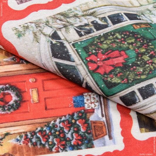 Ткани все ткани - Новогодняя ткань лонета Коллаж открытки фон красный