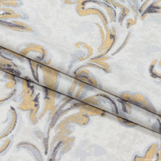 Ткани для декора - Декоративная ткань панама Луар вязь серый, желтый