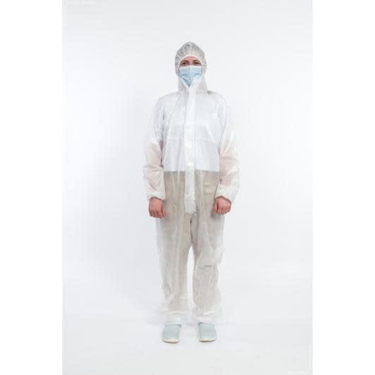 Ткани защитные костюмы - Защитный комбинезон с капюшоном одноразовый  ламинированый спанбонд (герметизация швов ультразвуком) 3XL