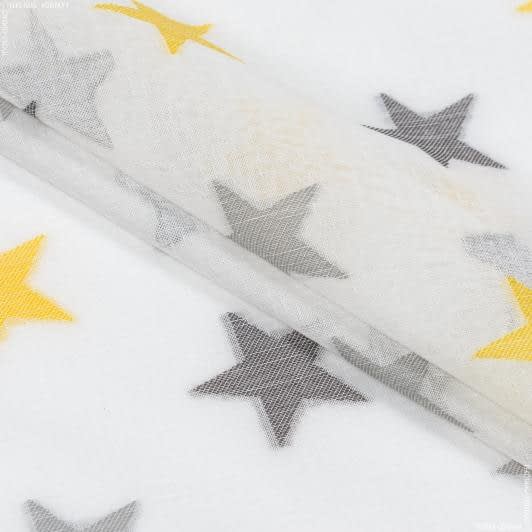 Ткани для декора - Тюль кисея Звезды серо-желтые с утяжелителем