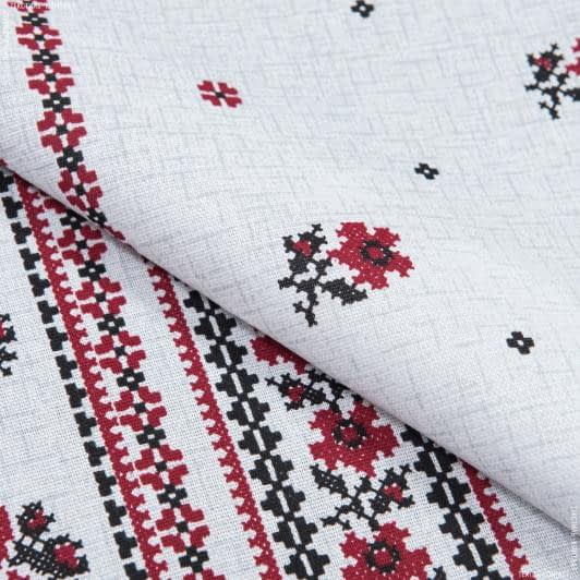 Ткани horeca - Ткань скатертная рогожка орнамент маки фон серый