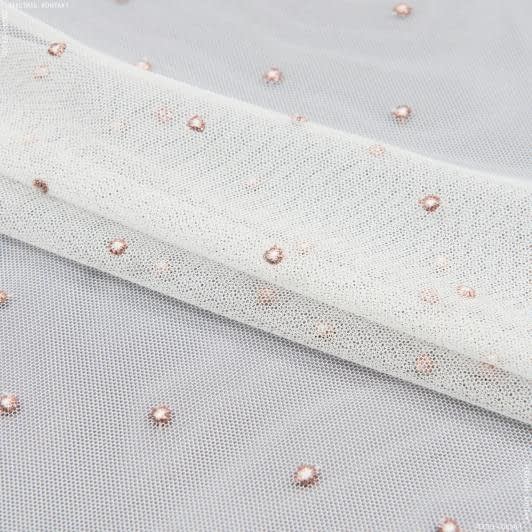 Ткани для рукоделия - Тюль вышивка Евгения розовый с фестоном