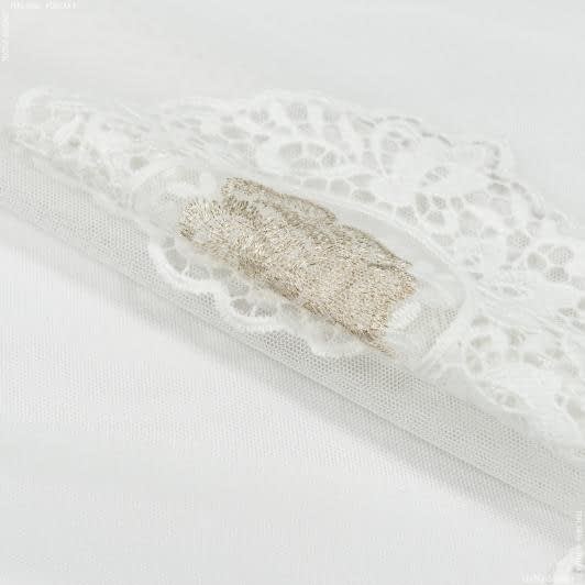 Ткани ненатуральные ткани - Тюль вышивка Орнела молочный, с медальоном