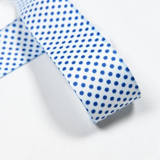 Ткани для одежды - Репсовая лента Тера горох мелкий синий, фон белый 36 мм