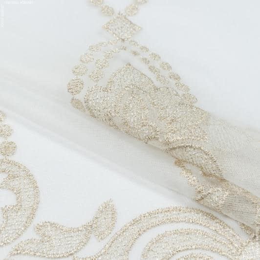 Ткани для декора - Тюль микросетка вышивка Агильеро молочная-золото (купон)