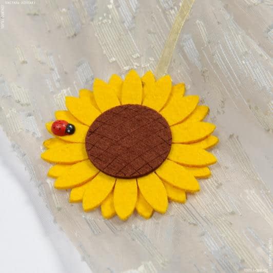 Ткани фурнитура для декора - Магнитный подхват Подсолнух на на тесьме желтый 90мм.