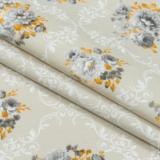Ткани для декора - Декоративная ткань панама Акил серый, желтый фон св.бежевый