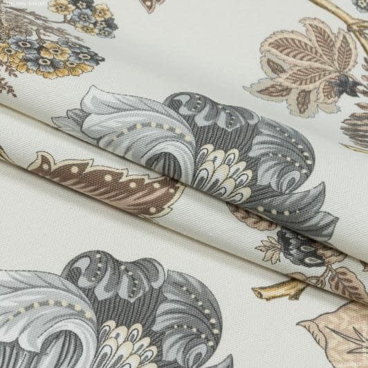 Ткани для декора - Декоративная ткань панама Лейса цветы беж, серый