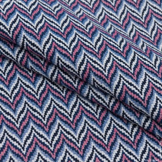 Тканини портьєрні тканини - Жакард Віллі зигзаг синій, красний, молочний