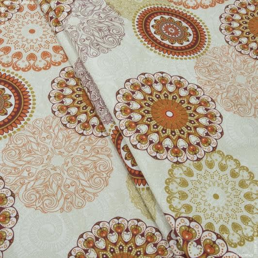 Ткани для декора - Декоративная ткань лонета Мандала оранжевый, бордо