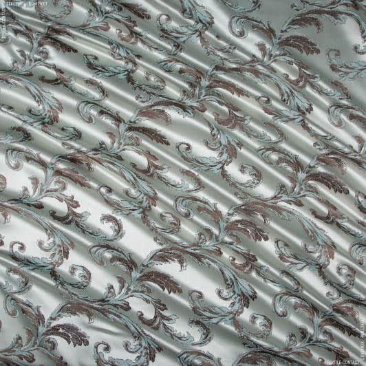 Ткани жаккард - Декоративная ткань Кати вязь коричневый/бирюза