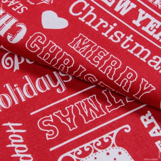 Ткани для римских штор - Декоративная новогодняя ткань Волшебное Рождество, фон красный СТОК