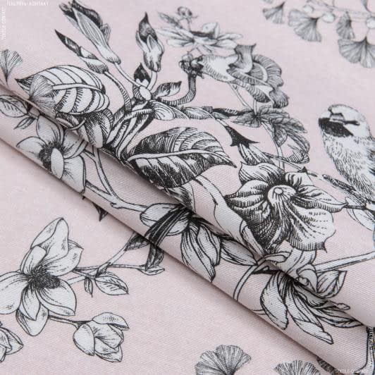Ткани для римских штор - Декоративная ткань лонета Птичий рай св.розовый