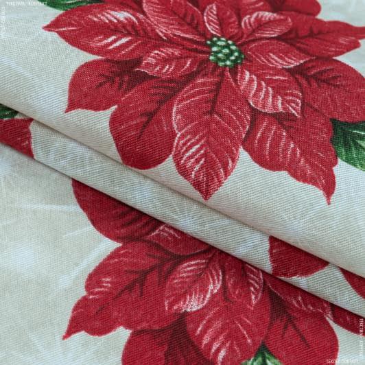 Ткани для римских штор - Новогодняя ткань лонета Пуансетия красный