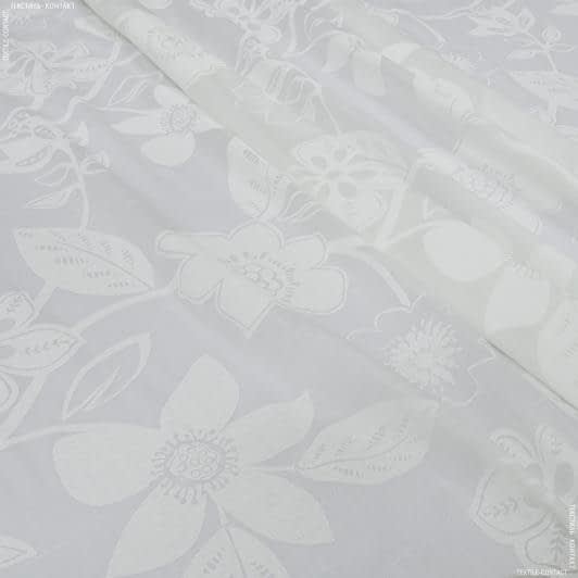 Ткани для скрапбукинга - Тюль кисея Онасиз молочная цветы крупные с утяжелителем