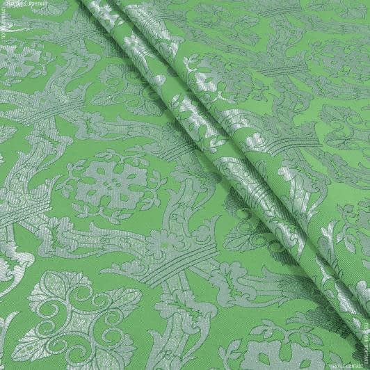 Ткани для декора - Парча церковная Родос зеленый-серебро