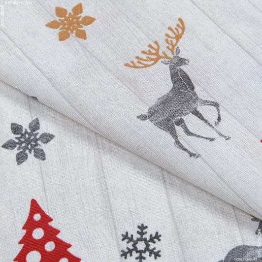 Ткани для декора - Новогодняя ткань лонета Олени фон св. серый