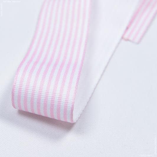 Ткани фурнитура для декора - Репсовая лента Тера полоса мелкая белая, розовая 33 мм