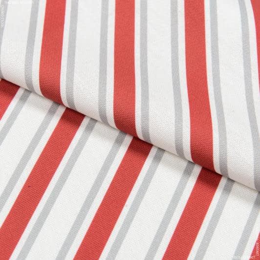 Ткани для римских штор - Декоративная ткань Диагональ полоса молочный, красный, серый СТОК