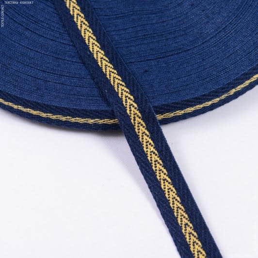 Ткани для декора - Декоративная киперная лента елочка сине-желтая 15 мм