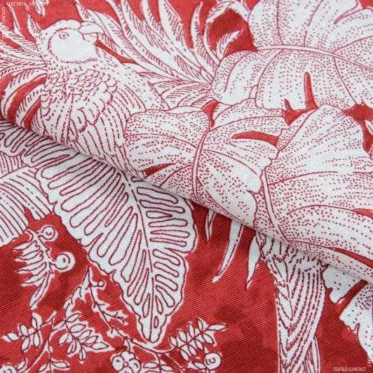 Ткани для декора - Декоративная ткань лонета Парк листья фон красный
