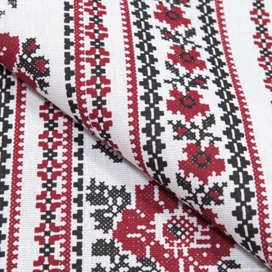 Ткани horeca - Ткань скатертная рогожка орнамент маки фон белый