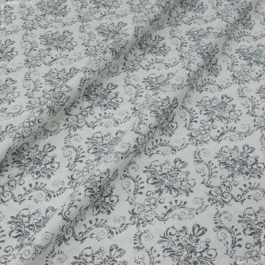 Ткани для скрапбукинга - Декоративная ткань лонета Танит вензель серый