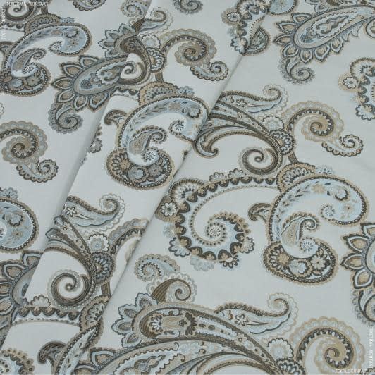 Ткани для декора - Жаккард Дели восточный мотив лазурь, т.бежевывий фон серый