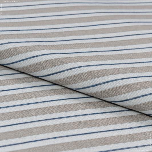 Ткани для декора - Жаккард Навио полоса узкая бежевый, синий
