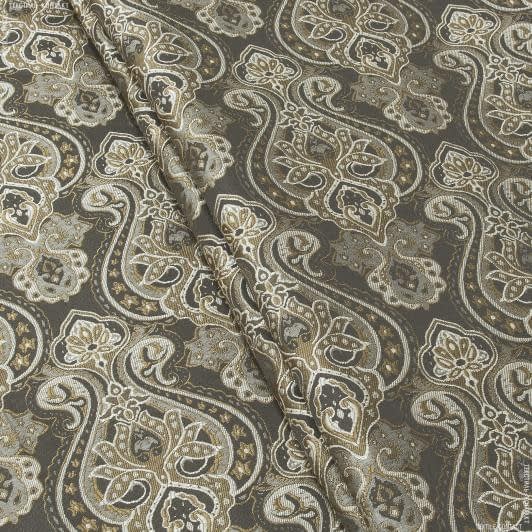 Ткани портьерные ткани - Декоративная ткань Армавир вензель т.коричневый, бронза