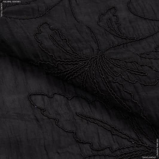 Ткани для одежды - Блузочная Тоня креш с вышивкой серо-черная