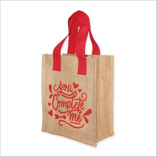 Ткани сумка шоппер - Шоппер TaKa Sumka "you complete me"  мешковина ламинированная 25х30х10  (ручка 56 см)