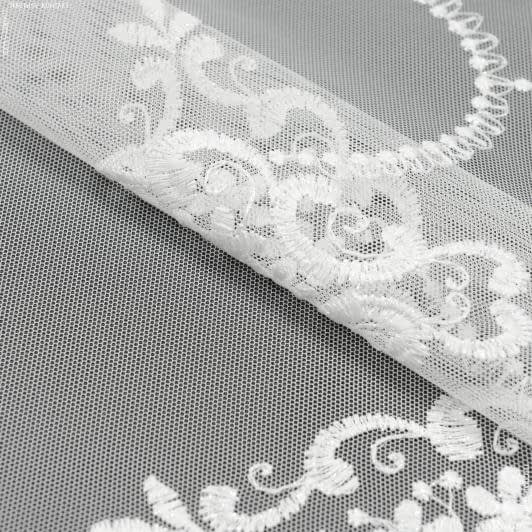 Ткани для декора - Тюль сетка вышивка Магдалина молочная с блеском с фестоном