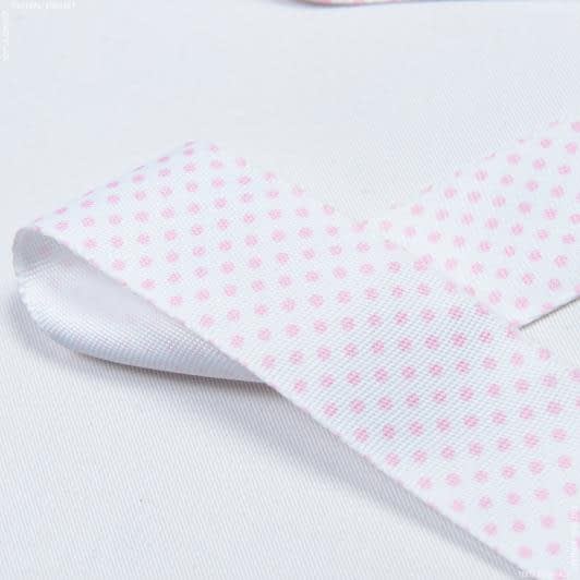 Ткани фурнитура для декора - Репсовая лента Тера горох мелкий розовый, фон белый 36 мм