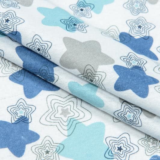 Ткани для сорочек и пижам - Фланель белоземельная звезды синие
