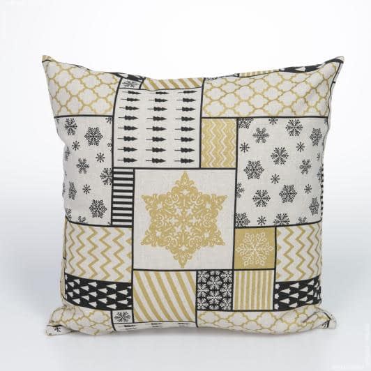 Ткани для декора - Чехол на подушку новогодний Юндер цвет золото, черный 45х45см  (145036)