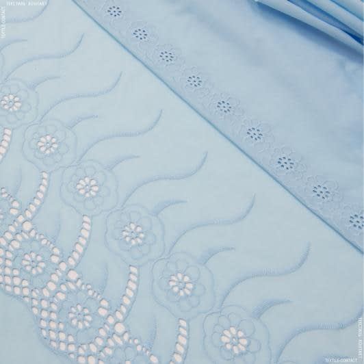 Тканини етно тканини - Батист купон з вишивкою рішельє блакитний