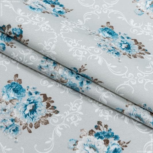 Ткани для римских штор - Декоративная ткань панама Акил синий фон серый