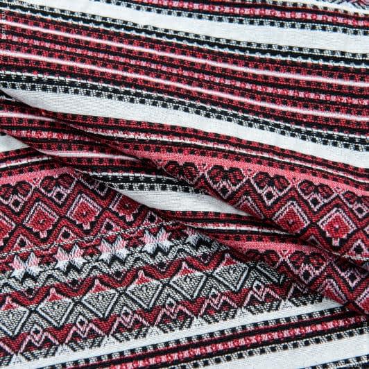 Тканини портьєрні тканини - Гобелен Українська вишивка -1 червоний, чорний