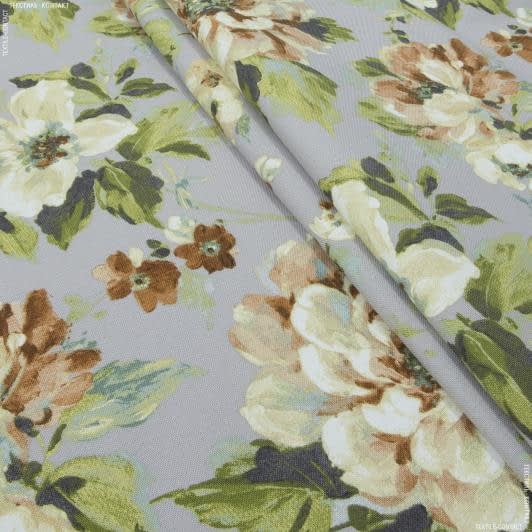 Ткани для римских штор - Декоративная ткань панама Амбер цветы большие терракот