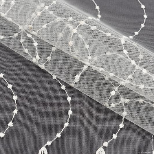 Ткани свадебная ткань - Тюль вышивка Дафния молочный блеск
