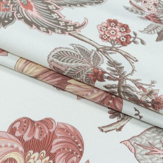 Ткани для декора - Декоративная ткань панама Лейса цветы терракот, серый