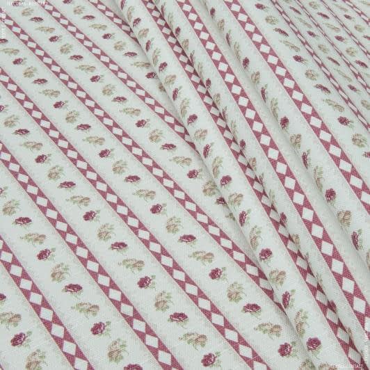 Ткани все ткани - Декоративная ткань Саймул Ливерпул полоса, ромб, цветочки фон молочный