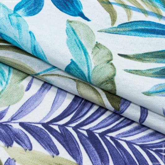 Ткани для декора - Декоративная ткань лонета Феникс листья голубой сине-фиолетовый,оливка